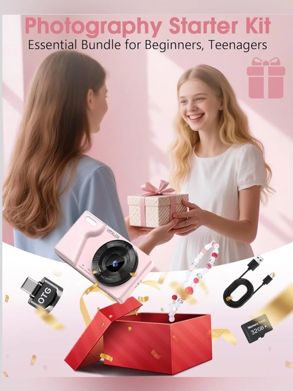 Digital Camera with Front Rear Lens, Autofocus 64MP 4K Camera for Photography